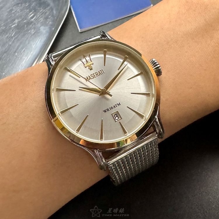 MASERATI手錶,編號R8853118001,42mm金色錶殼,銀色錶帶款◉20A004